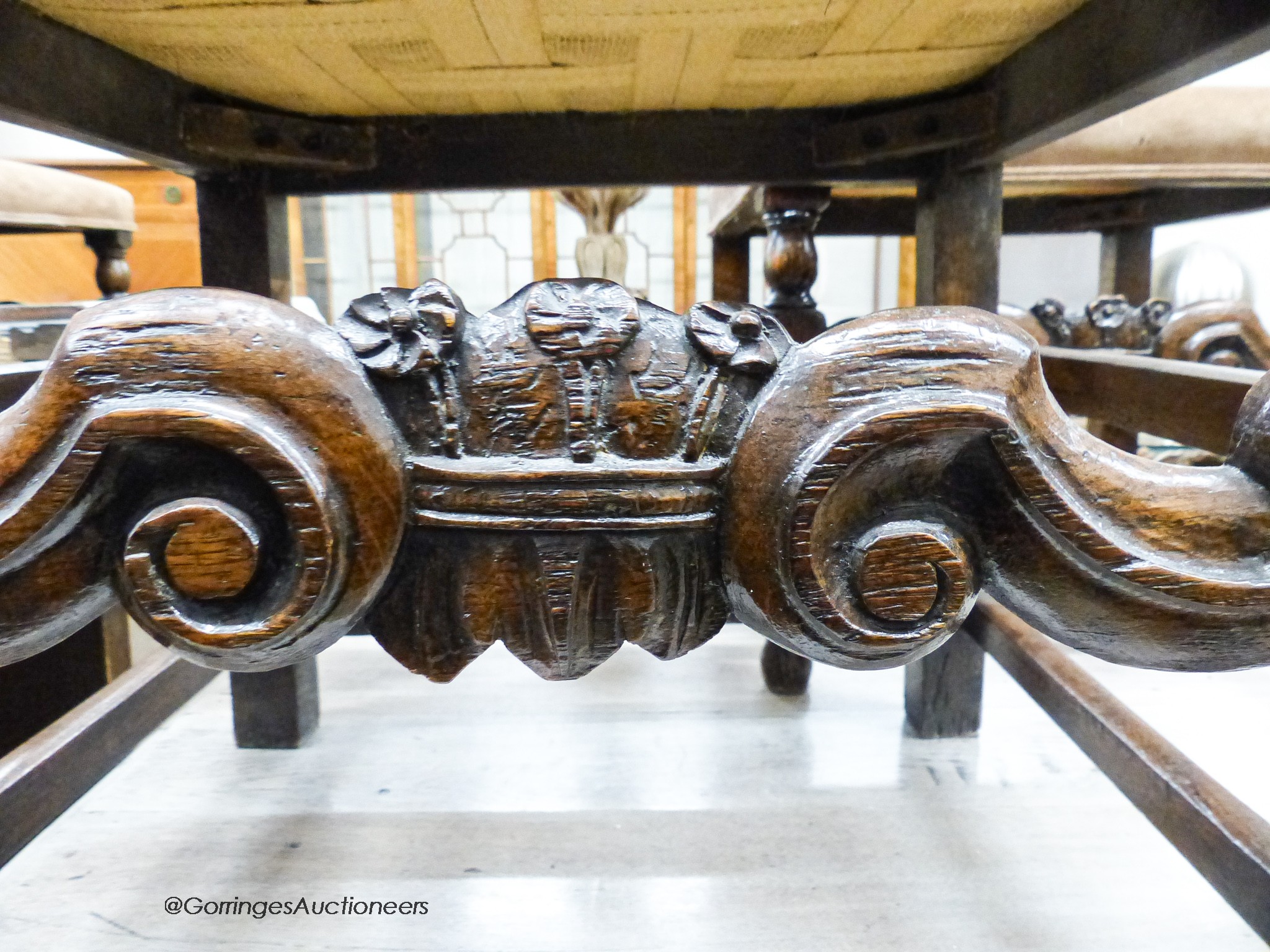 A set of six 17th century style oak dining chairs